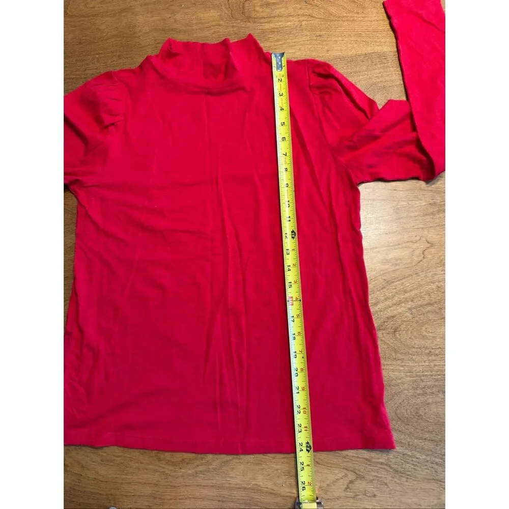 NWT Loft Women's Cotton Mock Neck Long Puff Sleeves Blouse Bright Red Size Large